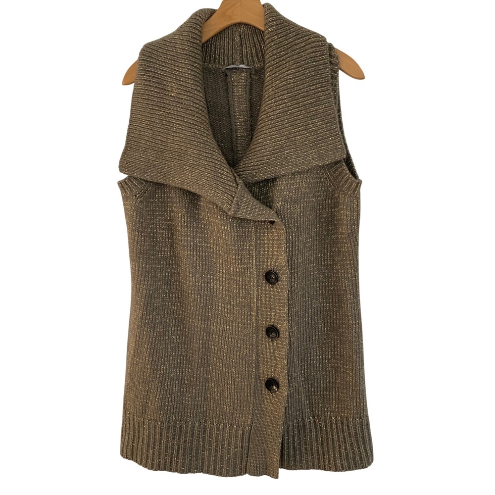 Soft Surroundings Brown Wool Blend Metallic Asymetrical‎ Sweater Wrap Size S